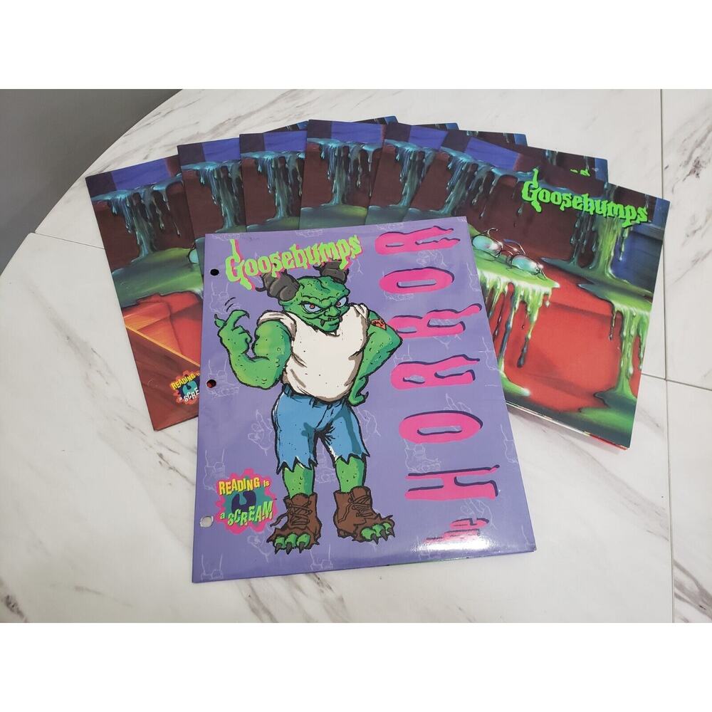 7 Vintage Goosebumps Folders R.L Stine Curly Monster Blood Horror 90's Deadstock